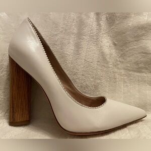 Rachel Zoe White Leather Pointed Pump with Wood Block Heel